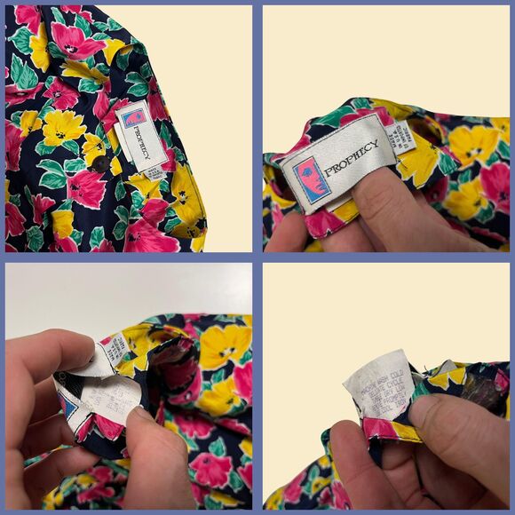 1980s floral blouse by Prophecy, size 10 pink/blue/yellow USA-made long sleeve - Picture 3 of 6